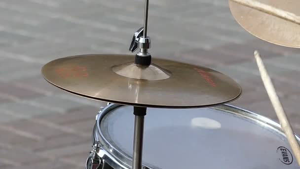 Drum Sticks Hit the Drum in Slow Motion. — Stock Video