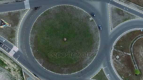 Aerial Shot of a Highway Intersection From a Drone Moving up in Slow Movion — Stock Video