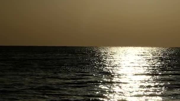 关于红海晚上在春天的闪闪发光的黑浪宽月球路径 — 图库视频影像