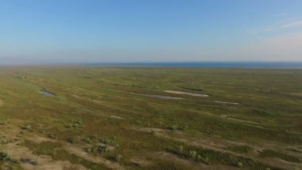 Tiro aéreo de Dzharylhach Ilha Wetland com pequenos lagos em um dia ensolarado — Vídeo de Stock