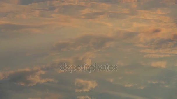 Karanlık su, bulutlar yansımaları günbatımında bir orman göl — Stok video
