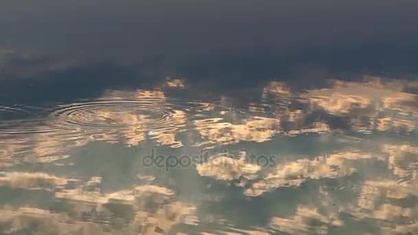 Smidig floden vatten ytan och reflektion av molnen och grå himmel i det — Stockvideo