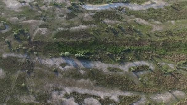 4k - toma aérea de Dzharylhach la costa de isla arena con humedales pardusco — Vídeos de Stock