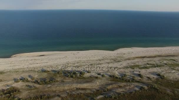 4k - Luftaufnahme der Insel Dscharylhach mit ihrem Sandstrand im Sommer — Stockvideo