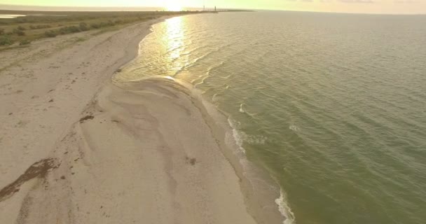 4k aerial - Aerial Shot of Tidying Sea Waves on a Sandy Coast — Stock Video