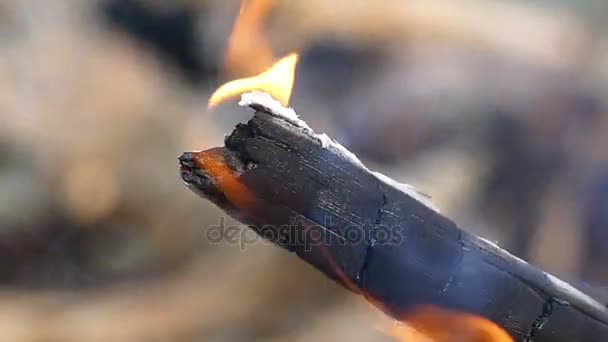 A burning stick covered with red and blue flame in slow motion. — Stock Video