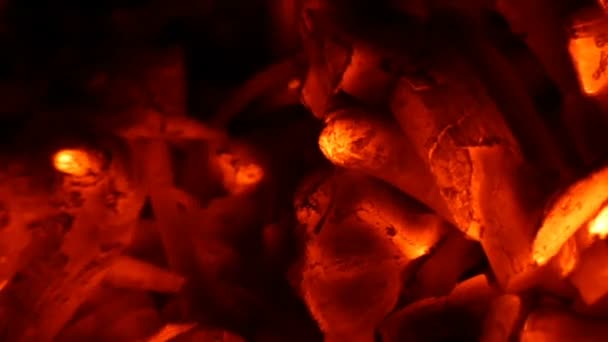 Los carbones centelleantes de la hoguera de mar en verano en slo-mo — Vídeos de Stock