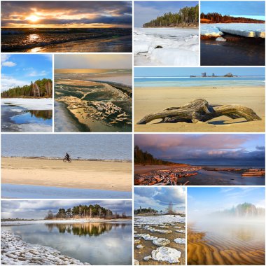 Fotoğrafları kolaj bir - bahar manzara. Nehir Ob ve Ob depo, Novosibirsk Oblastı, Sibirya, Rusya Federasyonu