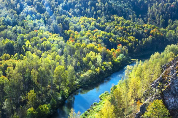 Осенний пейзаж. Вид на сибирскую реку Берд, со скалы — стоковое фото