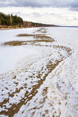 Bahar Ob Nehri üzerinde buz erime. OB depo, Novosibirsk Oblastı, Sibirya