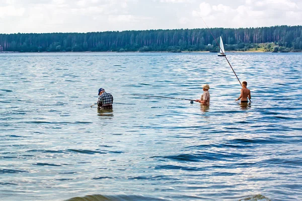 River Reservoir Novosibirsk Oblast Siberia Russia August 2017 Fishermen Catch — Stock Photo, Image