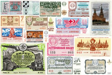 SSCB - çeşitli yıl sayısında: devlet piyango bileti farklı yıl SSCB döneminde üretildi. Kolaj