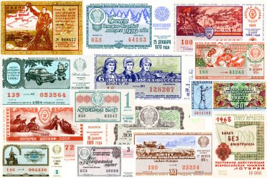 SSCB - çeşitli yıl sayısında: devlet piyango bileti farklı yıl SSCB döneminde üretildi. Kolaj