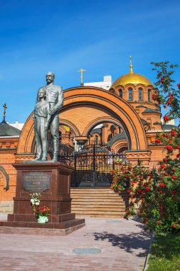 Monument to Emperor Nicholas II and Prince Alexei. Novosibirsk, Siberia, Russia  clipart