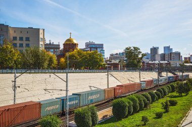 A view of the Cathedral in the name Alexander Nevsky from the railway passenger station 