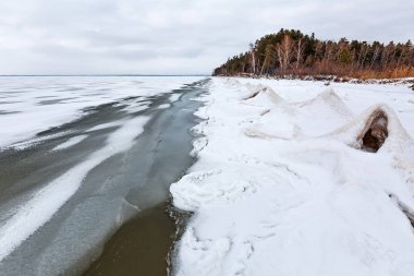 Kış buz manzara Nehri üzerinde. Ob nehir, Sibirya