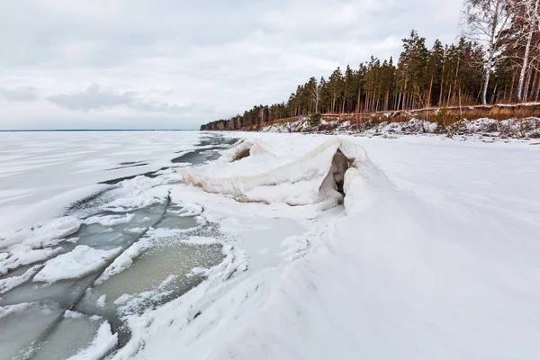 Winter ice landscape on the river. The Ob River, Siberia
