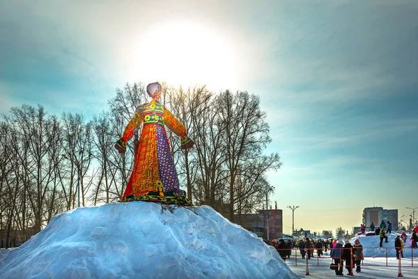 Berdsk Novosibirsk Oblast Sibéria Rússia Fevereiro 2018 Férias Maslenitsa Enfiado — Fotografia de Stock