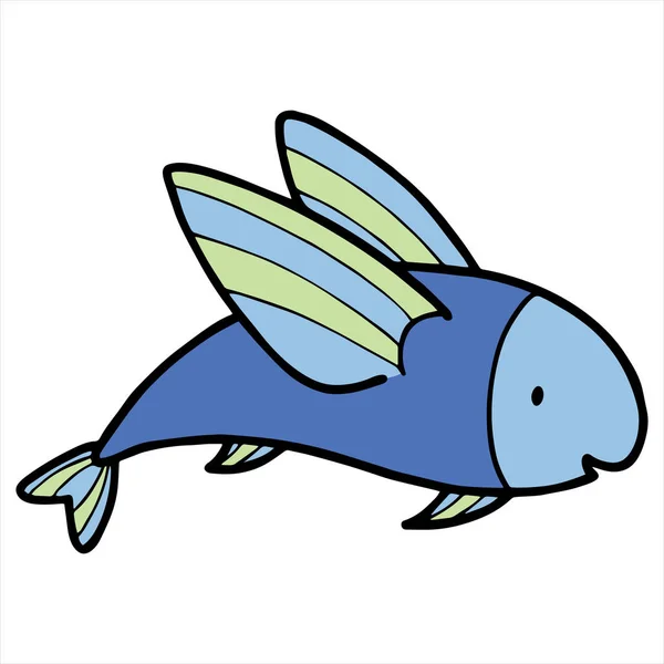 Ilustração vetorial de Cartoon Flying Fish Color no fundo branco —  Vetores de Stock