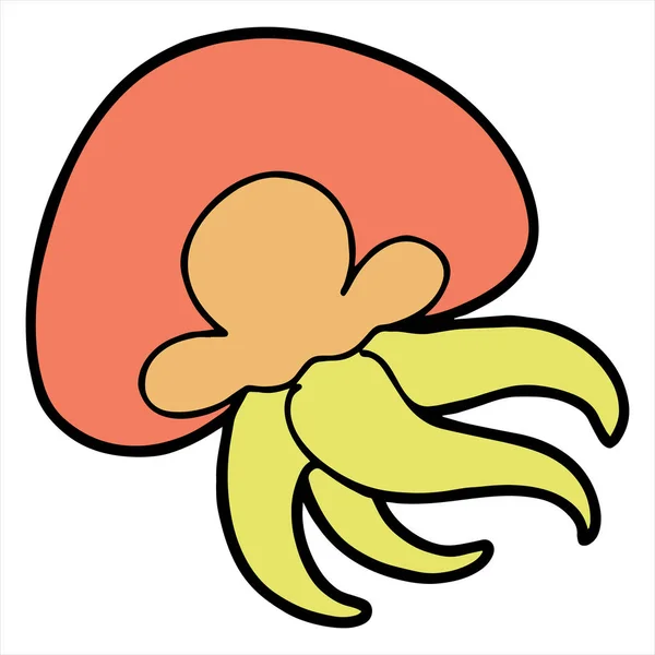 Ilustração vetorial de Cartoon Jellyfish Cor no fundo branco —  Vetores de Stock
