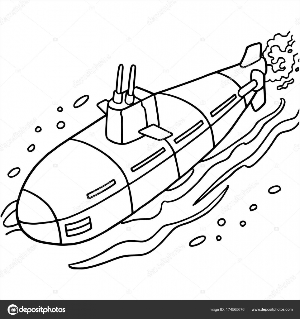 Vector illustration of Cartoon Submarine on the white background
