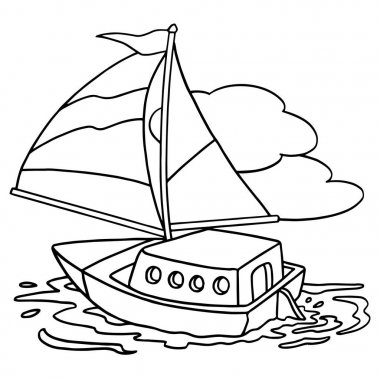 Beyaz arka plan üzerinde çizgi film tekne vektör çizim