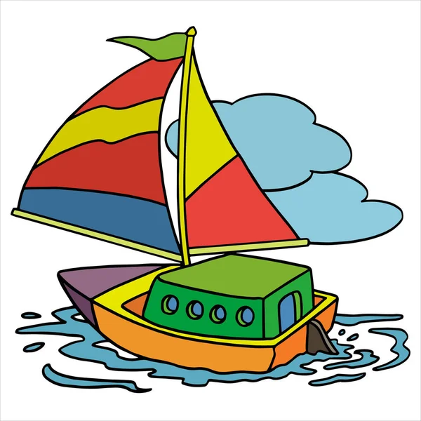 Ilustración vectorial del color del barco de dibujos animados en el fondo blanco — Archivo Imágenes Vectoriales