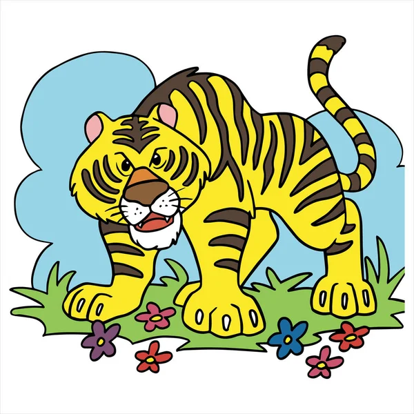 Ilustración vectorial del color del tigre de la historieta en el fondo blanco — Archivo Imágenes Vectoriales