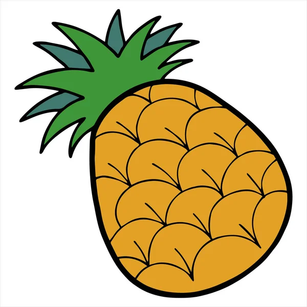 Ilustrasi Vektor Dari Cartoon Pineapple Color Pada Latar Belakang Putih - Stok Vektor