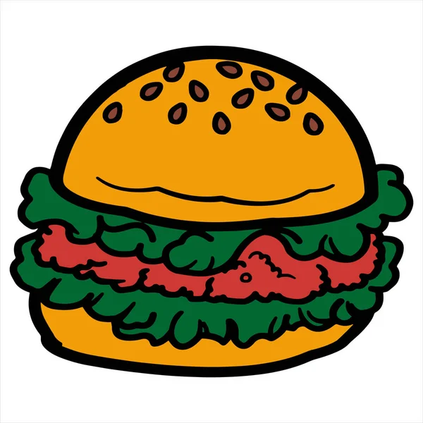 Ilustração Vetorial Cartoon Hamburger Cor Sobre Fundo Branco — Vetor de Stock