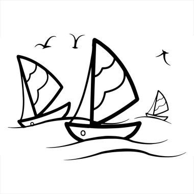 Sevimli çizgi yelkenli çocuk için beyaz arka plan üzerinde yazdırır, t-shirt, renkli kitap, çocuklar için eğlenceli ve samimi karakter