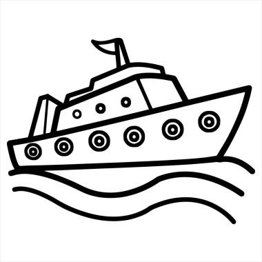 Sevimli çizgi gemi çocuk için beyaz arka plan üzerinde yazdırır, t-shirt, renkli kitap, çocuklar için eğlenceli ve samimi karakter