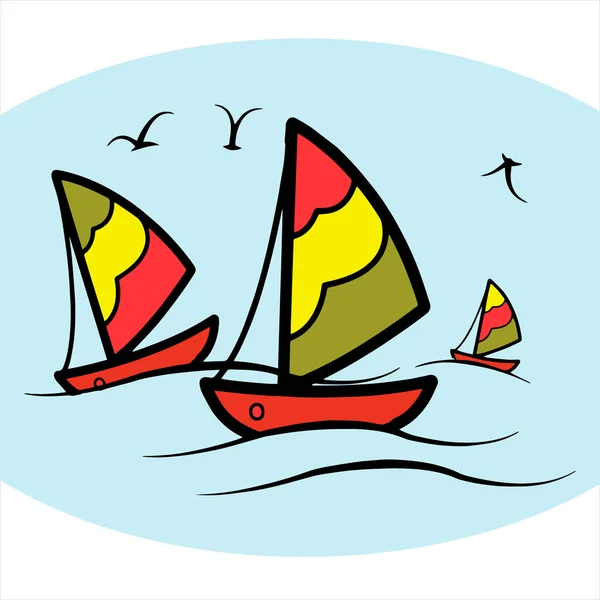 Niedlichen Cartoon Segelboot Auf Weißem Hintergrund Für Kinder Drucke Shirt — Stockvektor