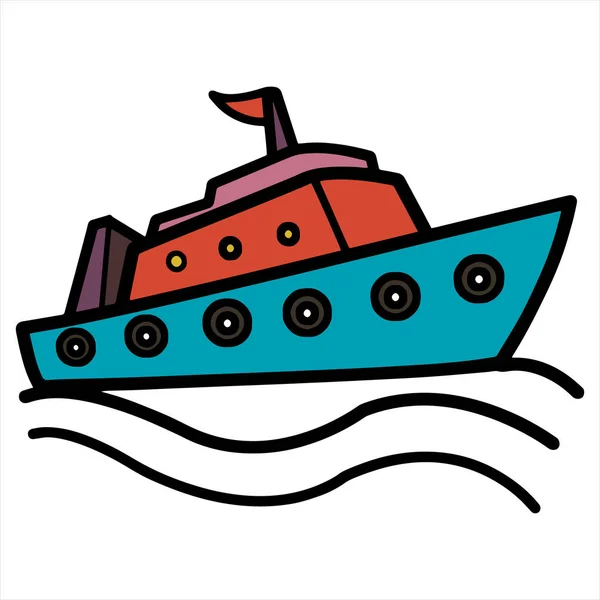 Niedlichen Cartoon Schiff Auf Weißem Hintergrund Für Kinder Drucke Shirt — Stockvektor