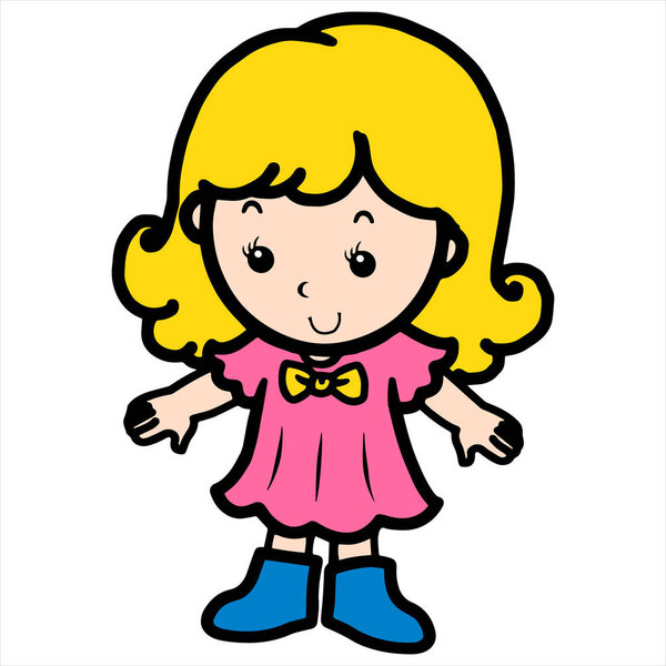 Симпатичная маленькая девочка на белом фоне для детских принтов, футболка, цветная книга, забавный и дружелюбный персонаж для детей
