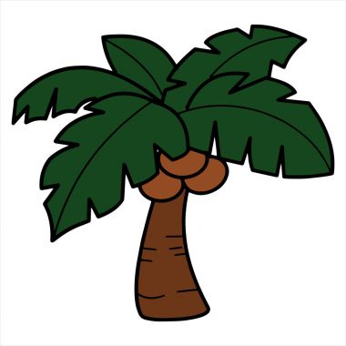 Sevimli çizgi Hindistan cevizi ağacı çocuk için beyaz arka plan üzerinde yazdırır, t-shirt, renkli kitap, çocuklar için eğlenceli ve samimi karakter