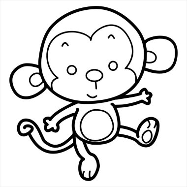 Sevimli çizgi maymun çocuk için beyaz arka plan üzerinde yazdırır, t-shirt, renkli kitap, çocuklar için eğlenceli ve samimi karakter