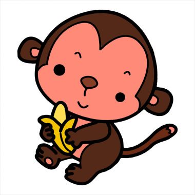 Sevimli çizgi maymun çocuk için beyaz arka plan üzerinde yazdırır, t-shirt, renkli kitap, çocuklar için eğlenceli ve samimi karakter