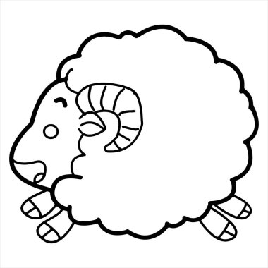 Sevimli çizgi koyun çocuk için beyaz arka plan üzerinde yazdırır, t-shirt, renkli kitap, çocuklar için eğlenceli ve samimi karakter