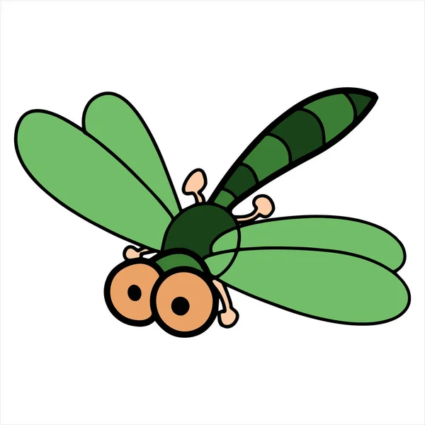 Schattige Cartoon Dragonfly Witte Achtergrond Voor Childrens Wordt Afgedrukt Shirt — Stockvector