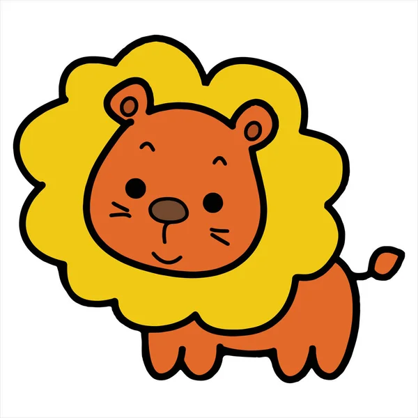 Lion Dessin Animé Mignon Sur Fond Blanc Pour Les Imprimés — Image vectorielle