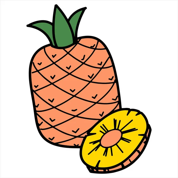 Ananas Dessin Animé Mignon Sur Fond Blanc Pour Les Imprimés — Image vectorielle