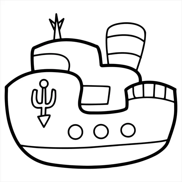 Милий Мультяшний Корабель Білому Тлі Дитячих Принтів Футболок Кольорової Книги — стоковий вектор