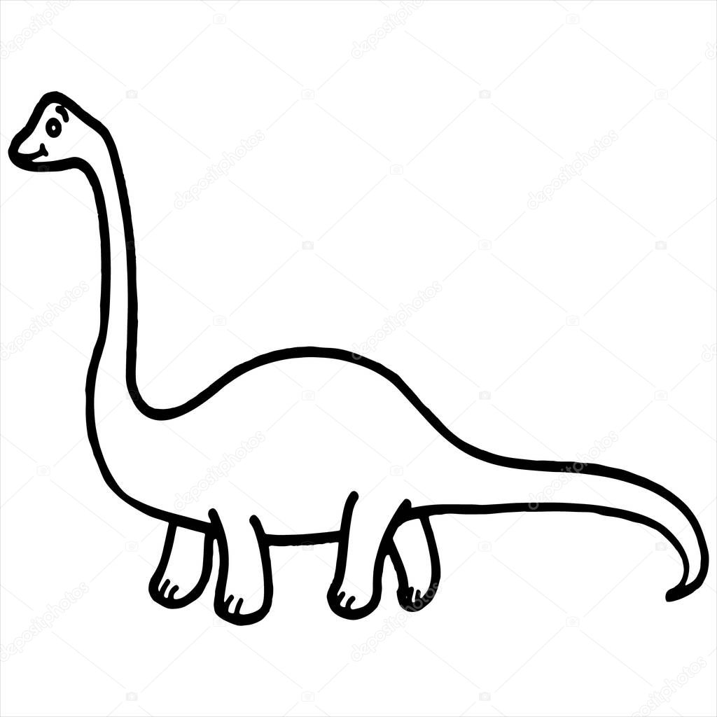 Cute cartoon dinosaur on white background for childrens prints, t-shirt, color book, funny and friendly character for kids