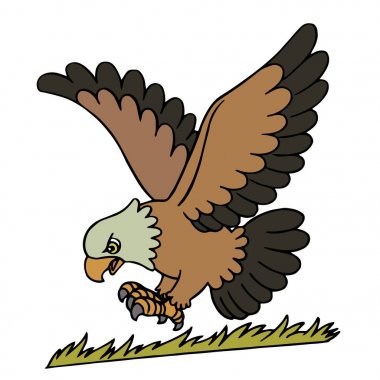 Sevimli çizgi kartal çocuk için beyaz arka plan üzerinde yazdırır, t-shirt, renkli kitap, çocuklar için eğlenceli ve samimi karakter