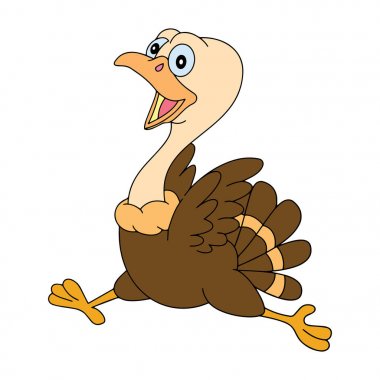 Sevimli çizgi devekuşu çocuk için beyaz arka plan üzerinde yazdırır, t-shirt, renkli kitap, çocuklar için eğlenceli ve samimi karakter