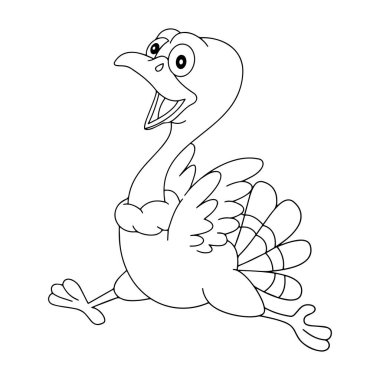 Sevimli çizgi devekuşu çocuk için beyaz arka plan üzerinde yazdırır, t-shirt, renkli kitap, çocuklar için eğlenceli ve samimi karakter