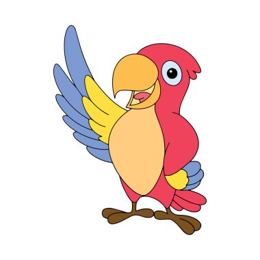 Sevimli çizgi papağan çocuk için beyaz arka plan üzerinde yazdırır, t-shirt, renkli kitap, çocuklar için eğlenceli ve samimi karakter