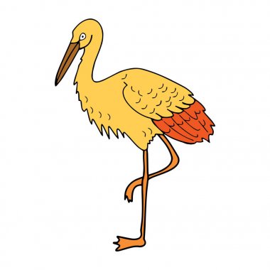 Sevimli çizgi leylek çocuk için beyaz arka plan üzerinde yazdırır, t-shirt, renkli kitap, çocuklar için eğlenceli ve samimi karakter