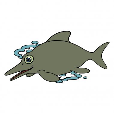 Sevimli çizgi plesiosaur çocuk için beyaz arka plan üzerinde yazdırır, t-shirt, renkli kitap, çocuklar için eğlenceli ve samimi karakter